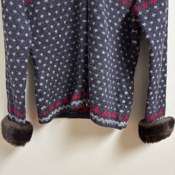 VTG Lauren Ralph Lauren Women Wool Faux Fur Sweater Jacket Size P Old Money Deer - Picture 3 of 12